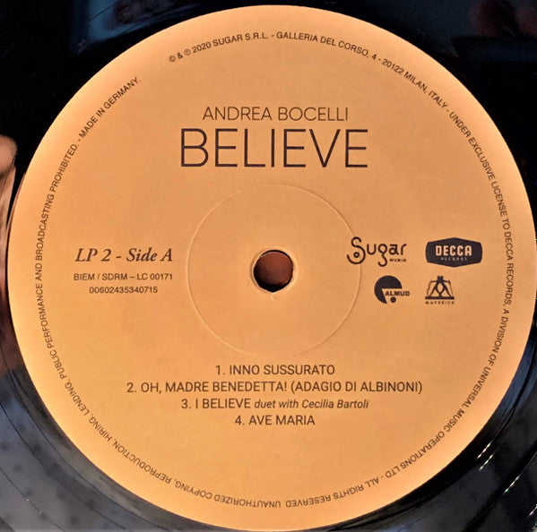 Andrea Bocelli : Believe (2xLP, Album, Dlx)