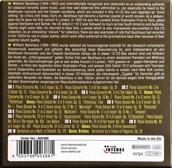 Wilhelm Backhaus Plays Ludwig van Beethoven : Sonatas & Variations & The Complete Concertos (10xCD, Comp, Mono + Box, Cla)