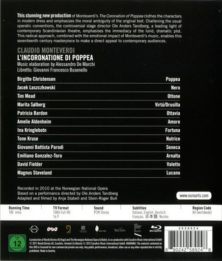 Claudio Monteverdi - Orchestra of the Norwegian National Opera, Alessandro De Marchi : L'Incoronatione Di Poppea (Blu-ray)