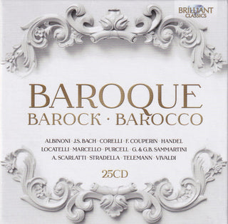 Tomaso Albinoni, Johann Sebastian Bach, Arcangelo Corelli, François Couperin, Georg Friedrich Händel, Pietro Antonio Locatelli, Alessandro Marcello, Henry Purcell, Giuseppe Sammartini, Alessandro Scarlatti, Alessandro Stradella, Carlos Guastavino, Georg P : Baroque = Barock = Barocco (25xCD, Comp + Box, Comp)