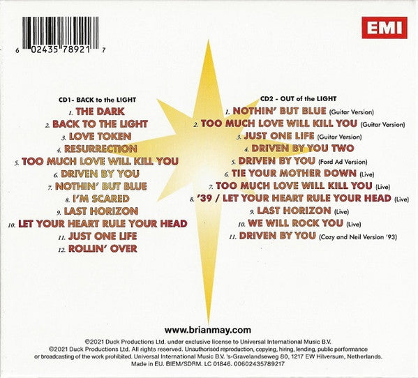 Brian May : Back To The Light (CD, Album, RE, RM + CD, Comp, RM)