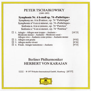 Pyotr Ilyich Tchaikovsky - Berliner Philharmoniker, Herbert von Karajan : Symphonie No. 6 »Pathétique« (CD, RM)