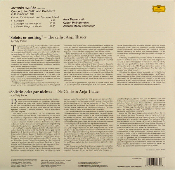 Anja Thauer, Antonín Dvořák, The Czech Philharmonic Orchestra, Zdeněk Mácal : Cello Concerto (LP, RE)