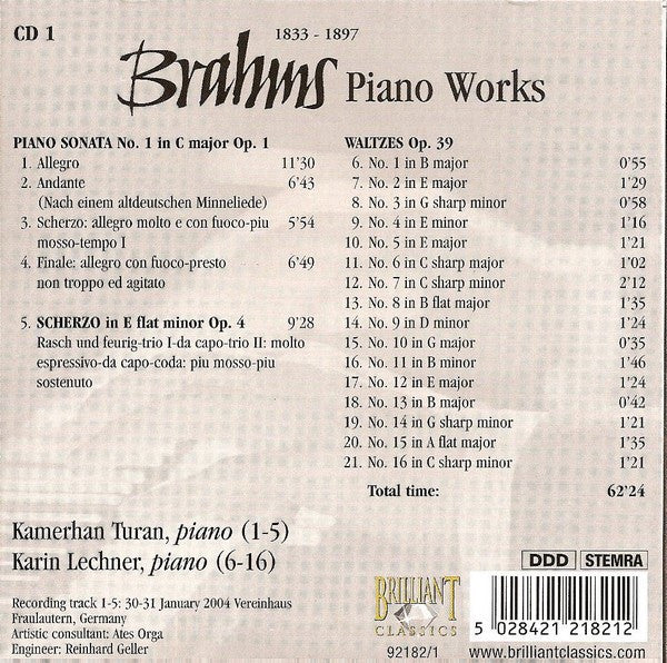 Johannes Brahms : Piano Works (6xCD, Album + Box)