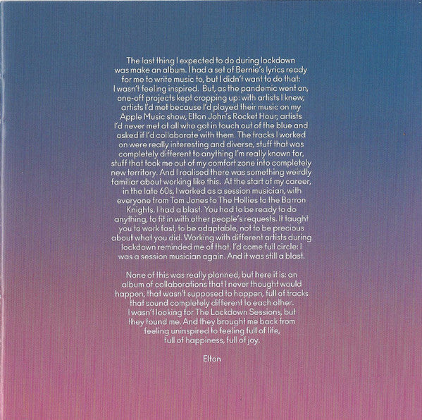 Elton John : The Lockdown Sessions (CD, Album, Wal)