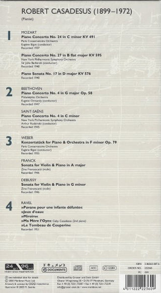 Robert Casadesus, Wolfgang Amadeus Mozart, Ludwig van Beethoven, Camille Saint-Saëns, Carl Maria von Weber, César Franck, Claude Debussy, Maurice Ravel : Casadesus (4xCD, Comp)
