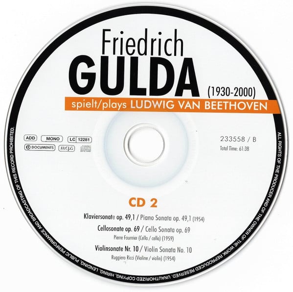 Friedrich Gulda : Spielt/Plays Ludwig Van Beethoven (3xCD, Mono)