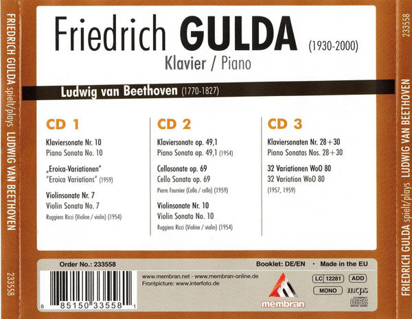 Friedrich Gulda : Spielt/Plays Ludwig Van Beethoven (3xCD, Mono)
