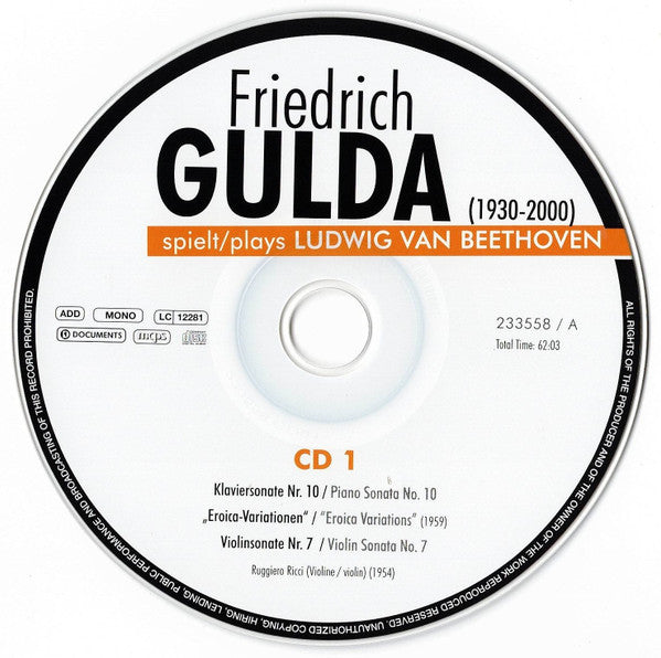 Friedrich Gulda : Spielt/Plays Ludwig Van Beethoven (3xCD, Mono)
