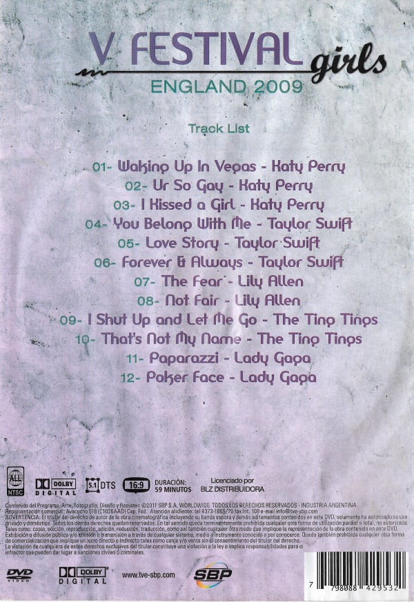 Lady Gaga, Katy Perry, Taylor Swift, Lily Allen, The Ting Tings : V Festival Girls - England 2009 (DVD-V, Unofficial, NTSC)