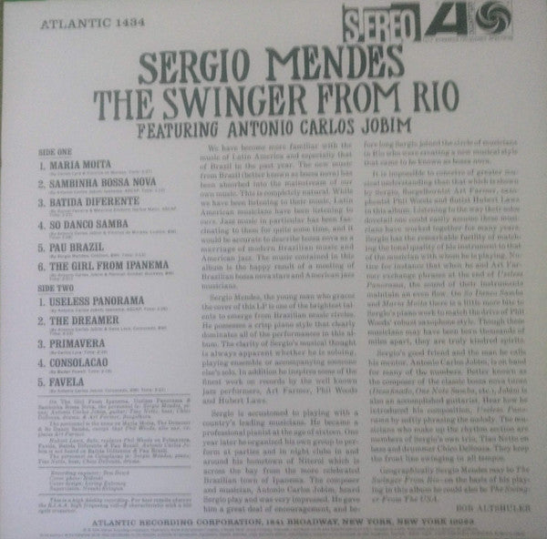 Sergio Mendes* Featuring Antonio Carlos Jobim : The Swinger From Rio (LP, Album, RE, RM)