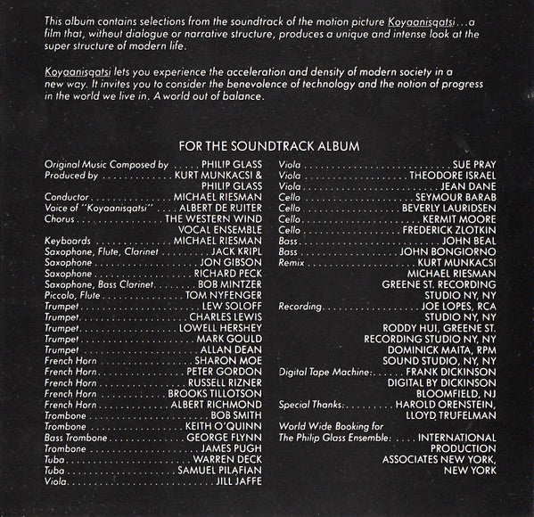 Philip Glass : Koyaanisqatsi (CD, Album, RE, PDO)
