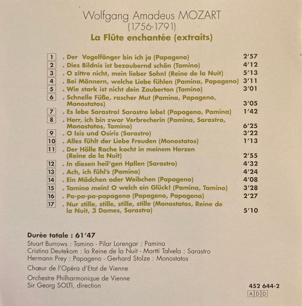 Wolfgang Amadeus Mozart : La Flûte Enchantée (CD, RE)