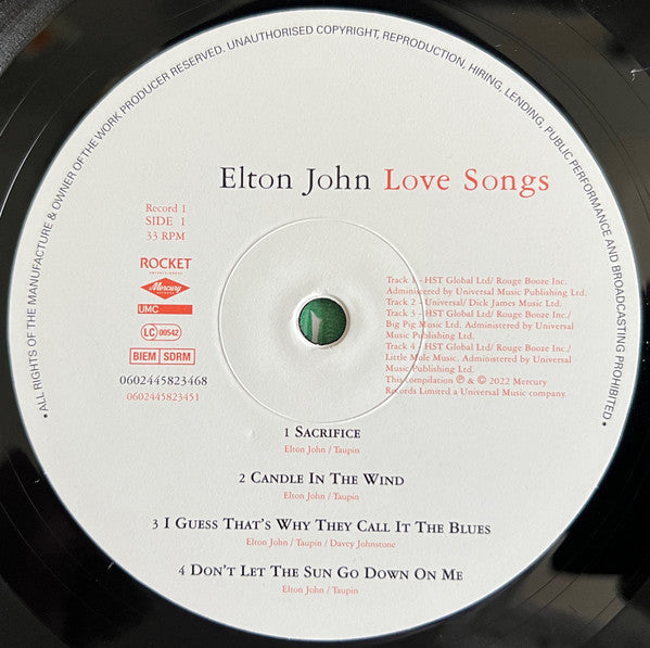 Elton John : Love Songs (2xLP, Comp, RE, RM, 180)