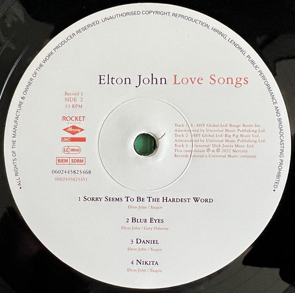Elton John : Love Songs (2xLP, Comp, RE, RM, 180)