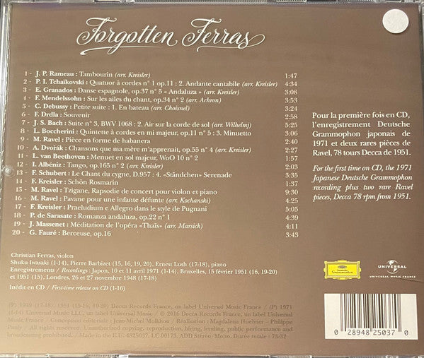 Christian Ferras, Shuku Iwasaki, Pierre Barbizet, Ernest Lush : Forgotten Ferras (CD)