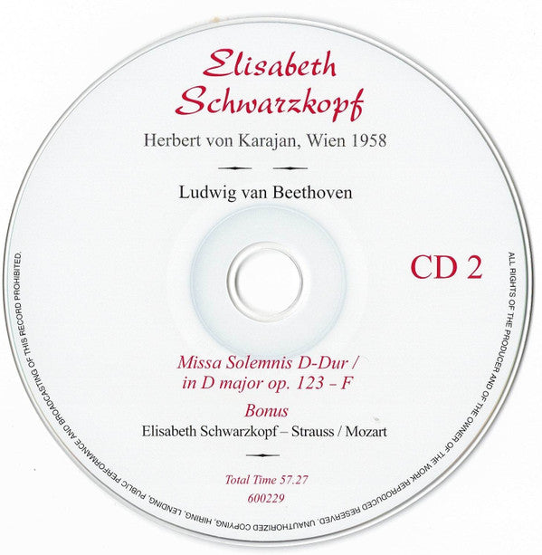 Elisabeth Schwarzkopf, Ludwig van Beethoven, Herbert von Karajan, Christa Ludwig : Missa Solemnis (2xCD, Comp)