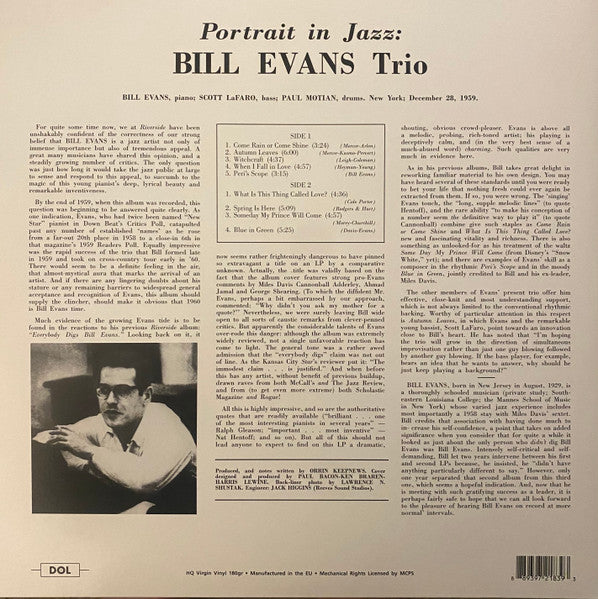 The Bill Evans Trio : Portrait In Jazz (LP, Album, Dlx, RE, 180)