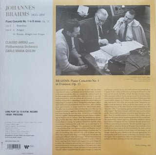 Brahms* / Claudio Arrau, Carlo Maria Giulini, Philharmonia Orchestra : Piano Concerto No. 1 (LP, Album, RE, RM, 180)