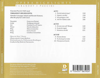 Giacomo Puccini - Francesca Patanè, Wolfgang Schmidt (3), Fiamma Izzo D'Amico, Württembergische Philharmonie Reutlingen, Roberto Paternostro : Turandot (CD, Album)