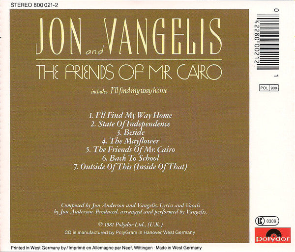 Jon And Vangelis* : The Friends Of Mr. Cairo (CD, Album, RE)
