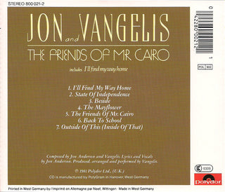 Jon And Vangelis* : The Friends Of Mr. Cairo (CD, Album, RE)