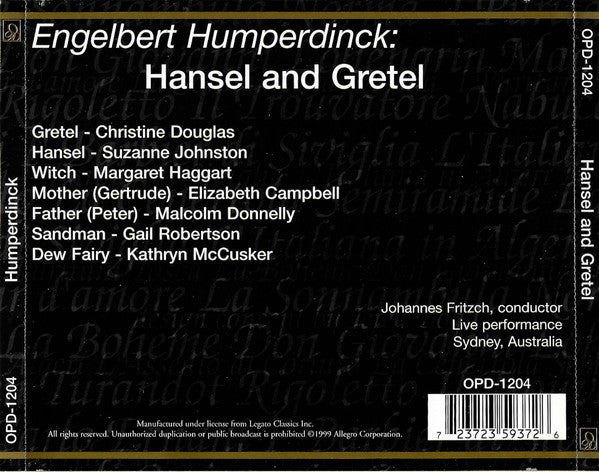 Engelbert Humperdinck (2)  –  Christine Douglas, Suzanne Johnston, Margaret Haggart : Hansel And Gretel (2xCD, Album)