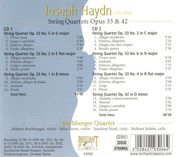 Joseph Haydn - Buchberger Quartett : String Quartets Opus 33 & 42 (2xCD)