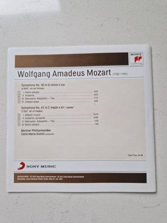 Wolfgang Amadeus Mozart, Carlo Maria Giulini, Berliner Philharmoniker : Symphonies No. 40 & 41 "Jupiter" (CD)