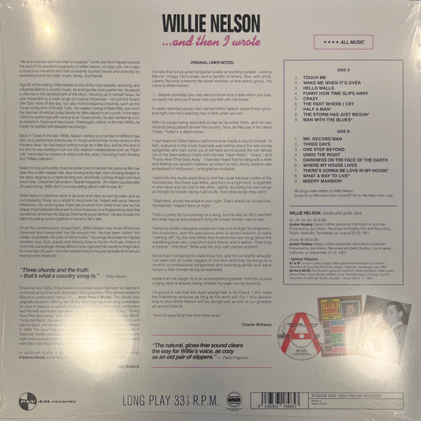 Willie Nelson : ... And Then I Wrote (LP, Album, Ltd, RE, RM, 180)
