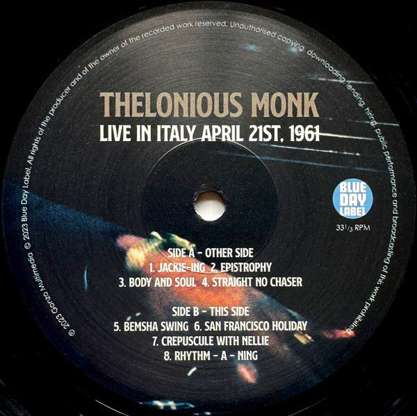 Thelonious Monk : Live In Italy April 21st, 1961 (LP, Album, Ltd, RE, Gat)
