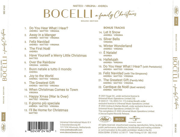 Matteo Bocelli • Andrea Bocelli • Virginia Bocelli : A Family Christmas  (CD, Album, Dlx)