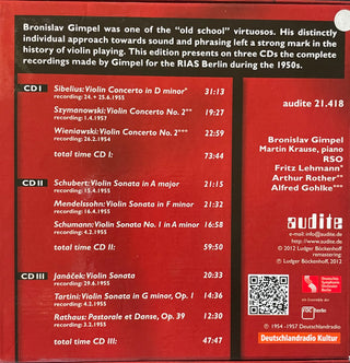 Bronislaw Gimpel : Violin Concertos & Sonatas . Berlin 1954-1957 (3xCD, Comp + Box, Comp)