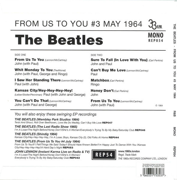 The Beatles : From Us To You #3 May 1964  (7", EP, Mono, Unofficial)