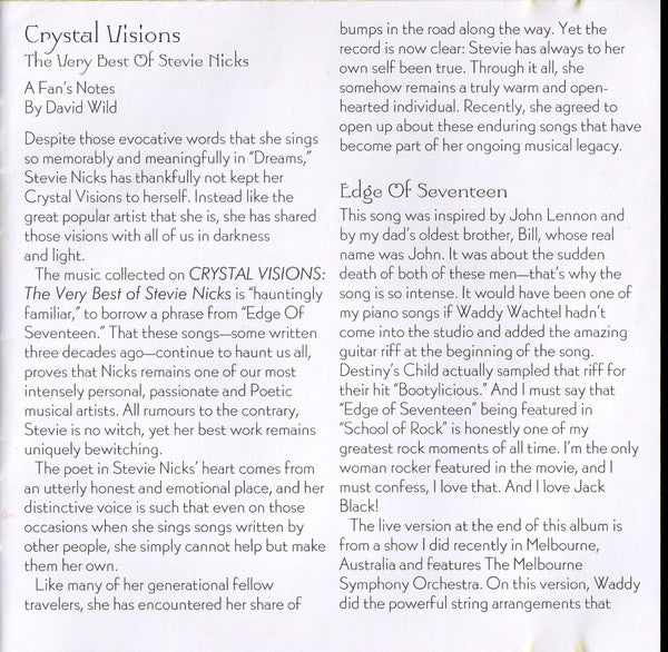 Stevie Nicks : Crystal Visions... The Very Best Of Stevie Nicks (CD, Comp)
