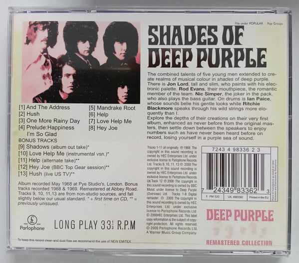 Deep Purple : Shades Of Deep Purple (CD, Album, RE, RM, RP)