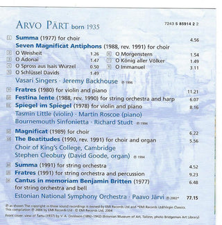 Arvo Pärt : The Best Of Arvo Pärt (CD, Comp, TAK)