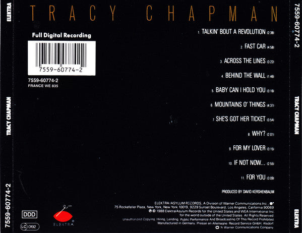 Tracy Chapman : Tracy Chapman (CD, Album)