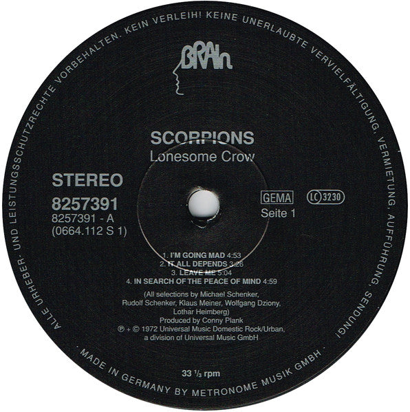 Scorpions : Lonesome Crow (LP, Album, RE)