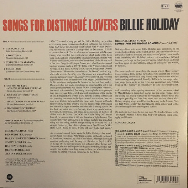 Billie Holiday : Songs For Distingué Lovers (LP, Album, RE, RM, 180)