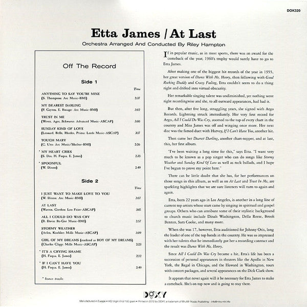 Etta James : At Last! (LP, Album, RE, 180 + CD, Album)