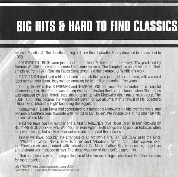 Various : Tamla Motown Big Hits & Hard To Find Classics (Volume Two) (CD, Comp, RE, Uni)