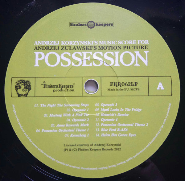 Andrzej Korzyński : Andrzej Korzyński's Music Score for Andrzej Zuławski's Motion Picture "Possession" (LP, Album)
