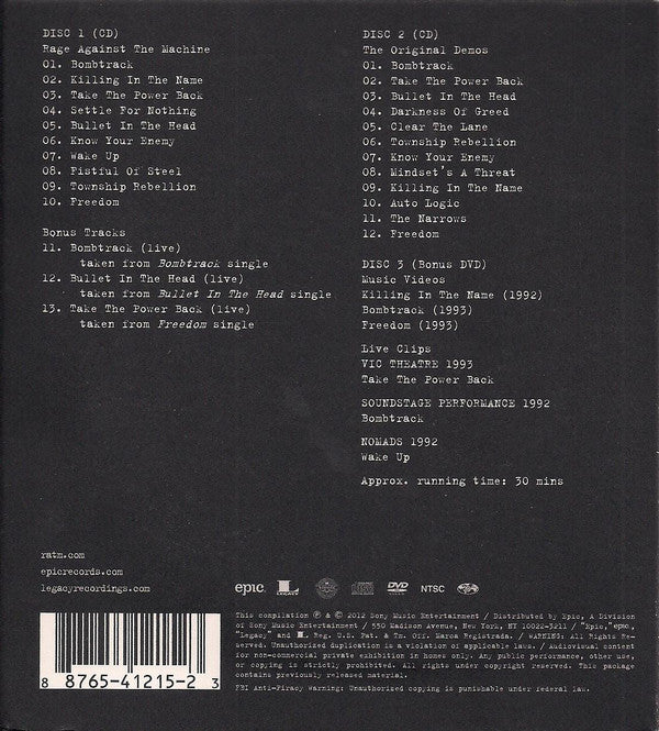 Rage Against The Machine : Rage Against The Machine XX (CD, Album, RE, RM + CD + DVD + S/Edition, Dig)