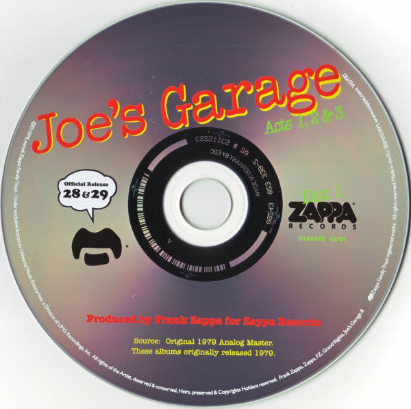 Frank Zappa : Joe's Garage Acts 1, 2 & 3 (2xCD, Comp, RE, RM)
