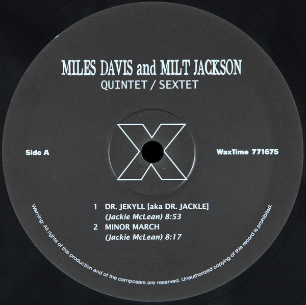 Miles Davis And Milt Jackson : Quintet / Sextet (LP, Album, Mono, RE, 180)