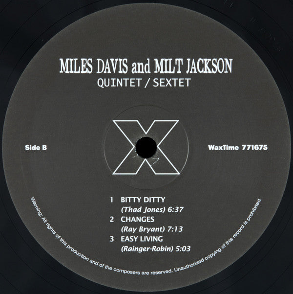 Miles Davis And Milt Jackson : Quintet / Sextet (LP, Album, Mono, RE, 180)