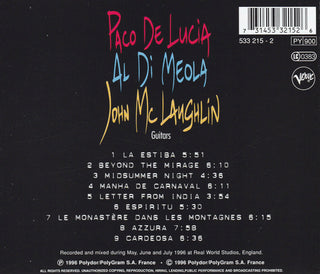 Paco De Lucía, Al Di Meola, John McLaughlin : The Guitar Trio (CD, Album, RE)