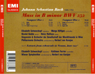 Johann Sebastian Bach / Elisabeth Schwarzkopf, Marga Höffgen, Nicolai Gedda, Heinz Rehfuss, Kathleen Ferrier, Wiener Singverein, Philharmonia Orchestra, Herbert von Karajan : Mass In B Minor (2xCD, Mono, RM)
