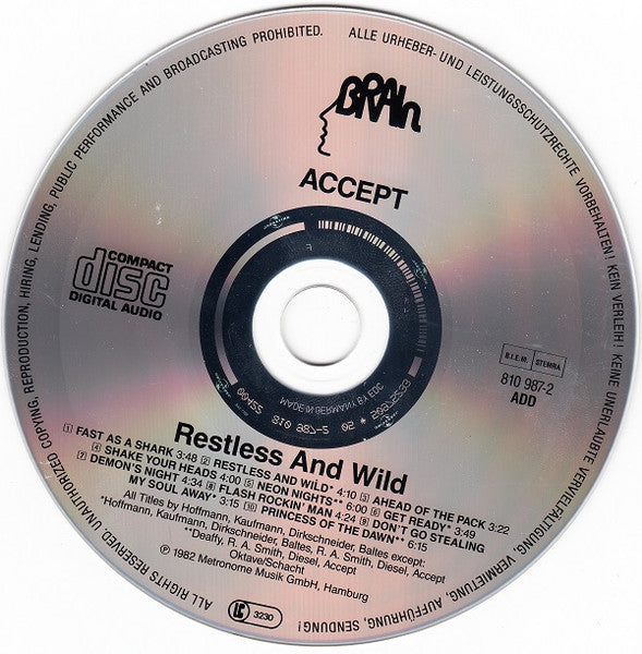 Accept : Restless And Wild (CD, Album, RE)